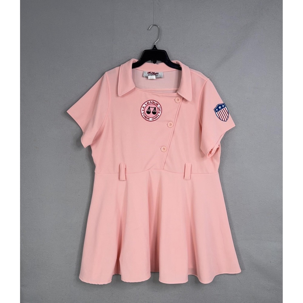 A League Of Their Own Dress Womens 3X Plus Pink Collared Baseball Fit Flare
